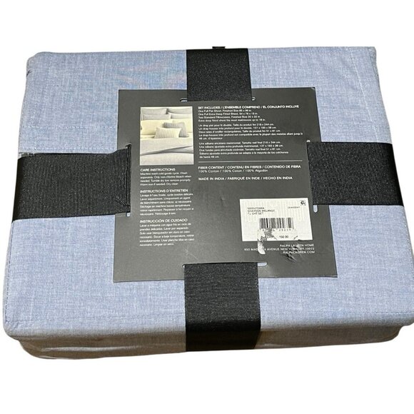 Ralph Lauren Graydon Light Blue 4 PC Full Sheet Set Flat Fitted Pillowcases New - Picture 3 of 4
